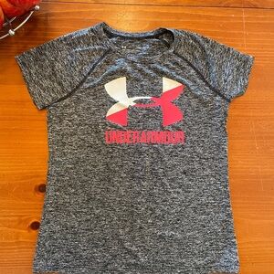 Under Armour Kids Gray Tee with Pink Logo